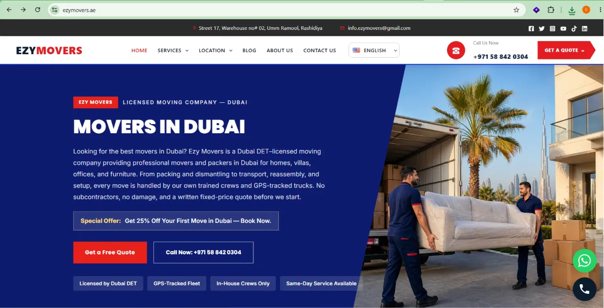 Ezy Movers Dubai website